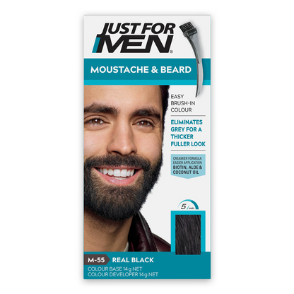 Box of just for men real black beard dye